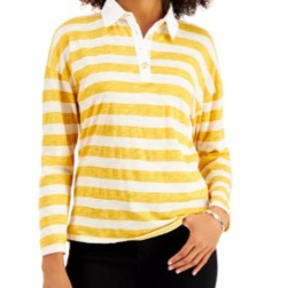 Style & Co. Tops Yellow Striped Rugby Shirt Poshmark